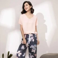 Pyjama Satin Fleur Rose-Clair