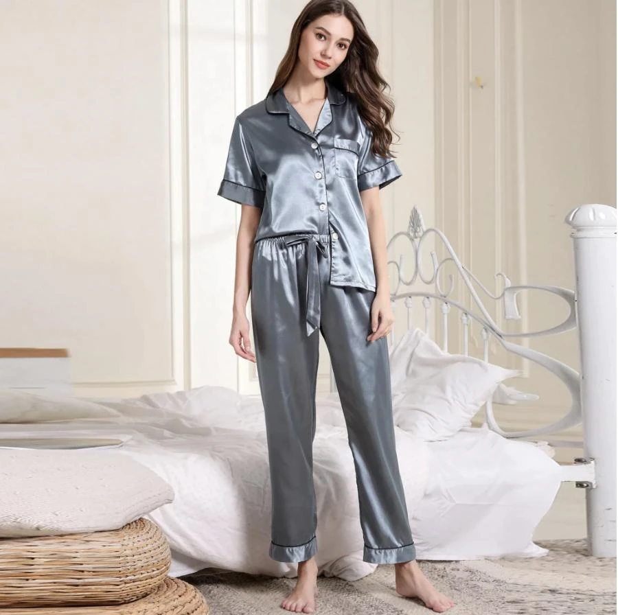 Pyjama Satin Bleu Pigeon – Image 2