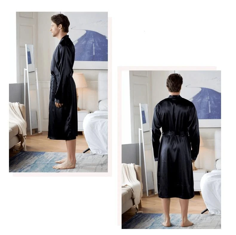 Peignoir Satin Homme Noir Simple – Image 6