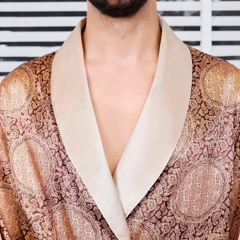 Peignoir Homme Satin Beige – Image 3