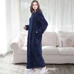 Peignoir Femme Polaire Bleu Foncé