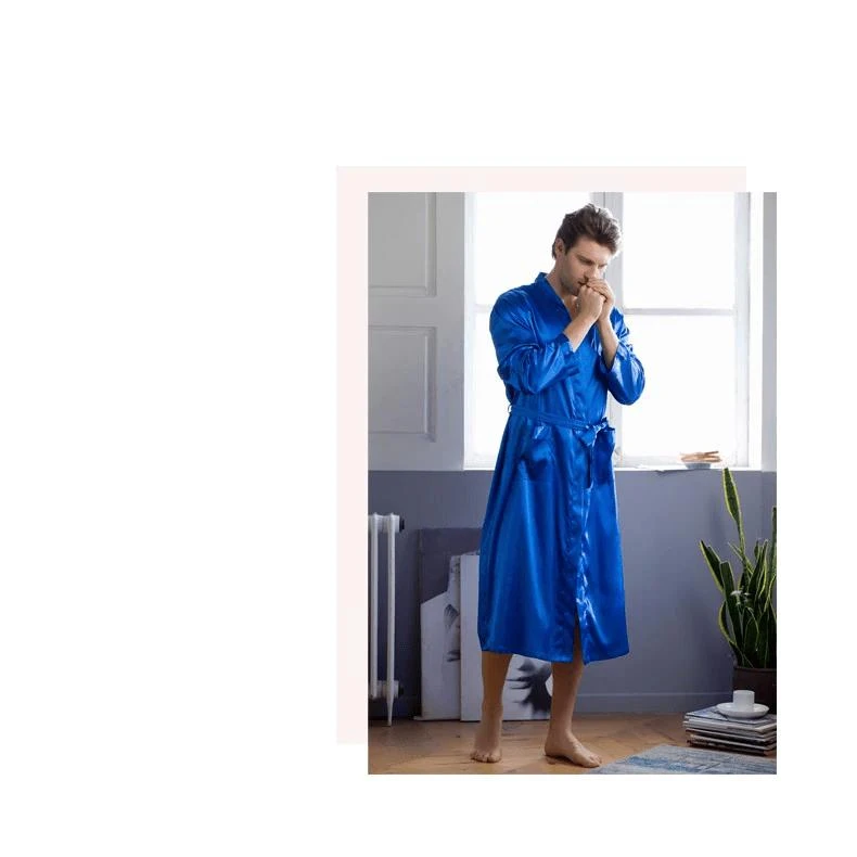 Peignoir Satin Homme Bleu électrique – Image 6