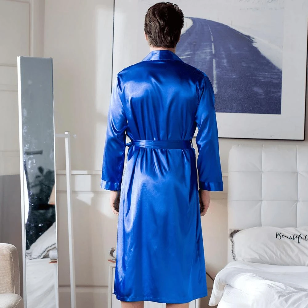 Peignoir Satin Homme Bleu électrique – Image 7