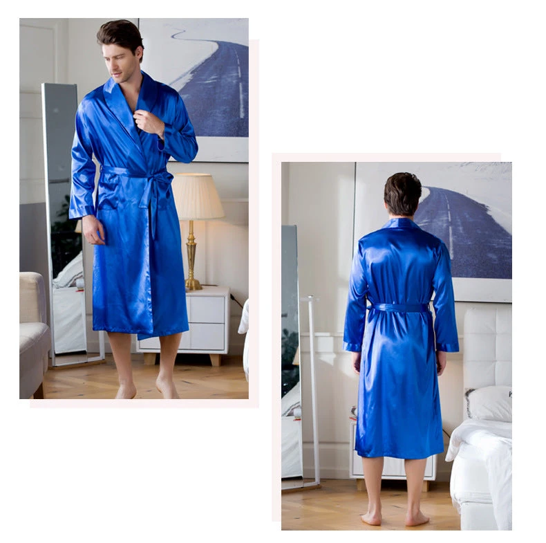 Peignoir Satin Homme Bleu électrique – Image 3