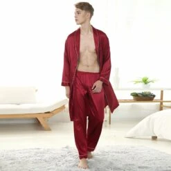 Peignoir Rouge En Satin Homme