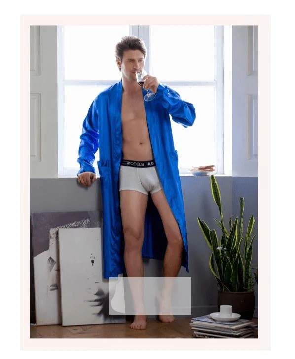 Peignoir Satin Homme Bleu électrique – Image 2