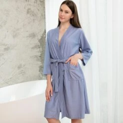 Peignoir Femme Gaufré Bleu