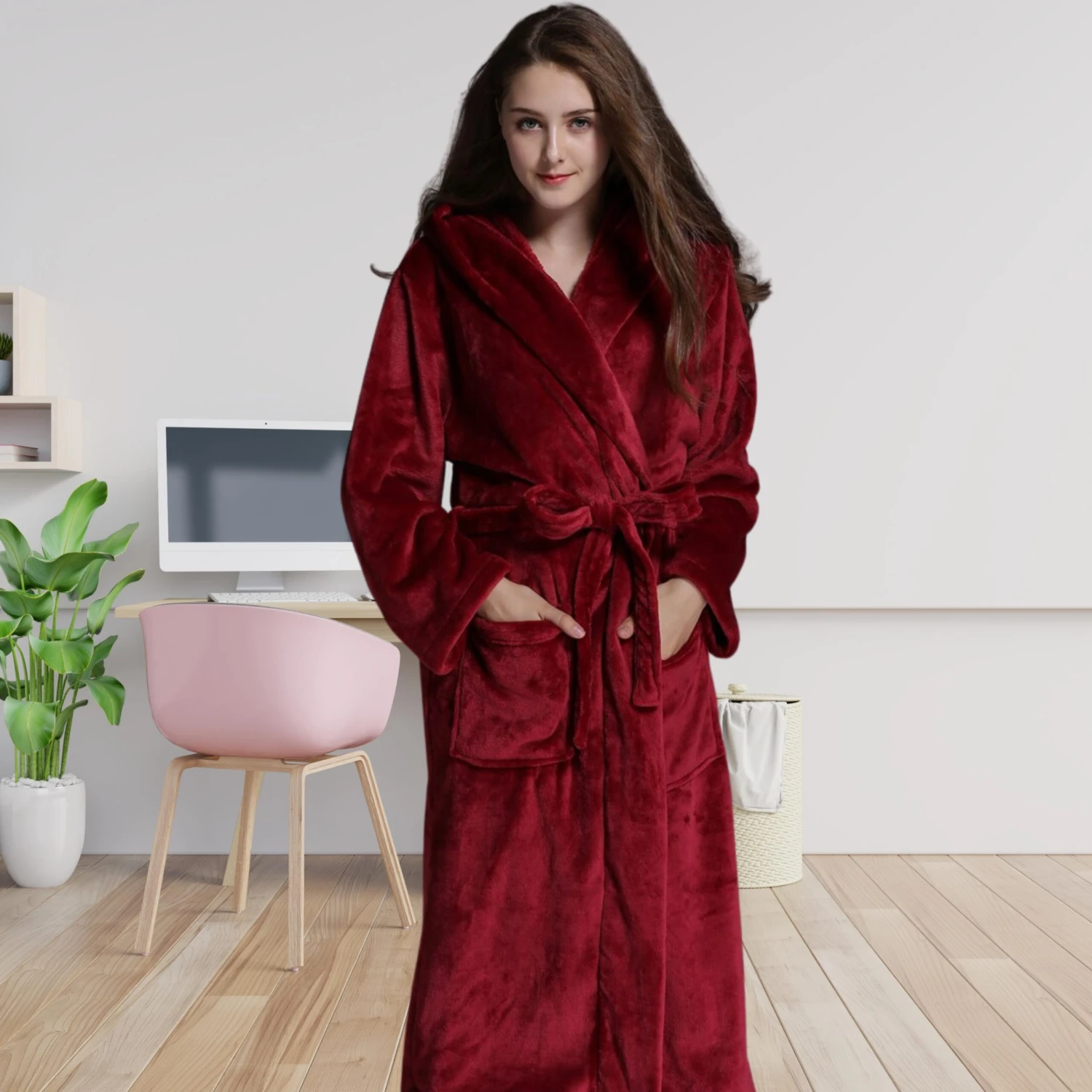 Peignoir Femme Rouge Capuche – Image 2