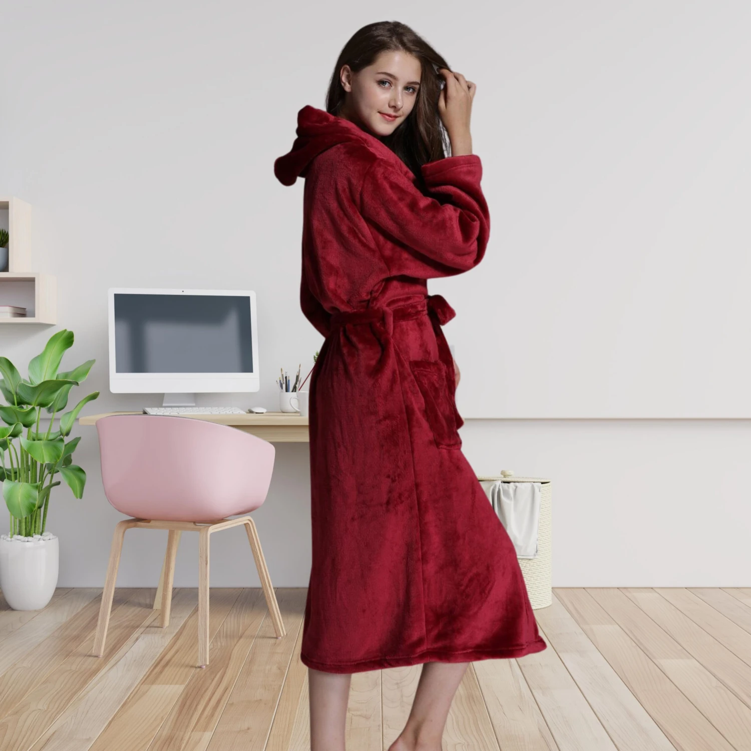 Peignoir Femme Rouge Capuche – Image 3