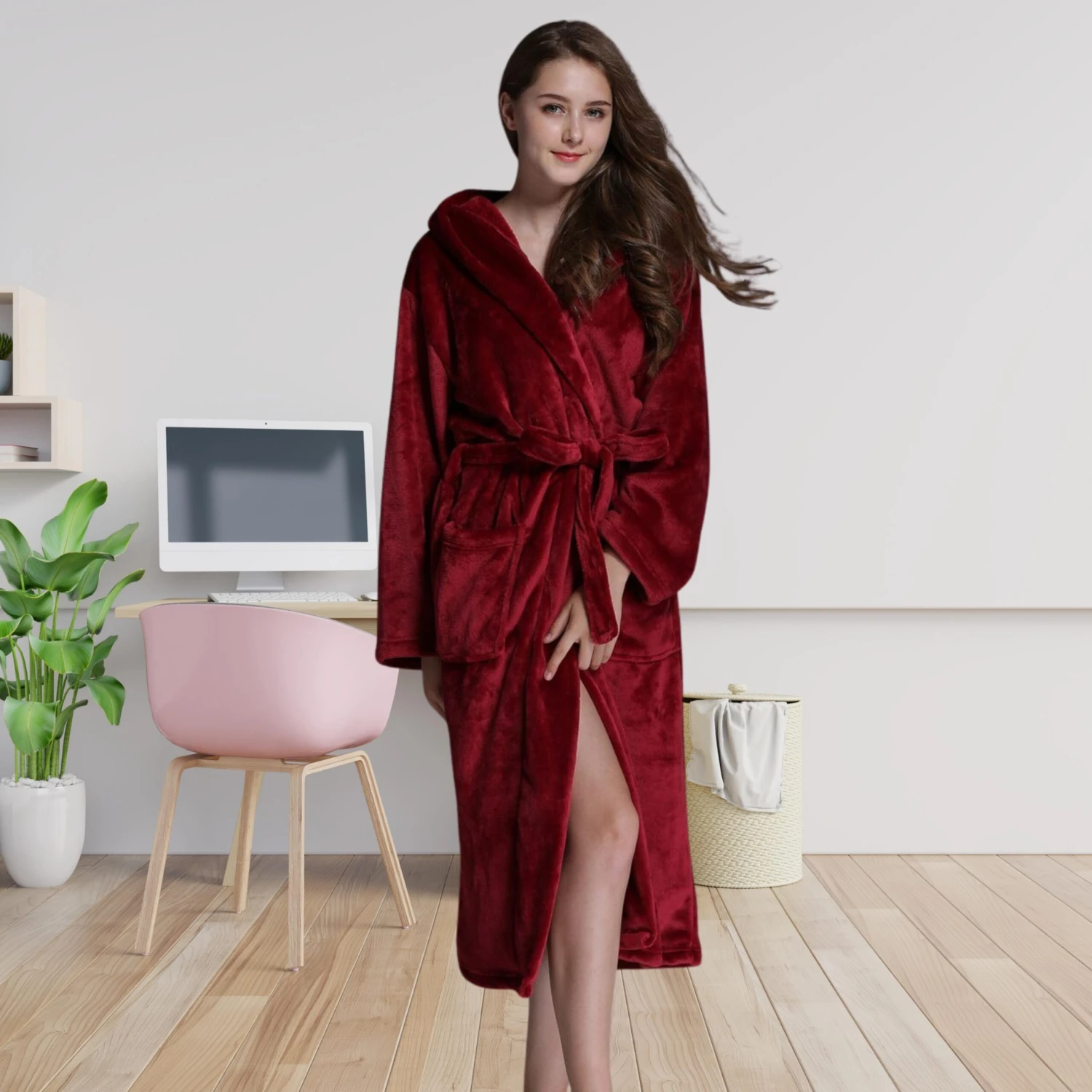 Peignoir Femme Rouge Capuche – Image 4