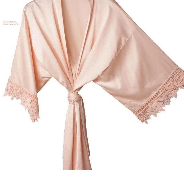 Peignoir Satin Beige Dentelle – Image 2