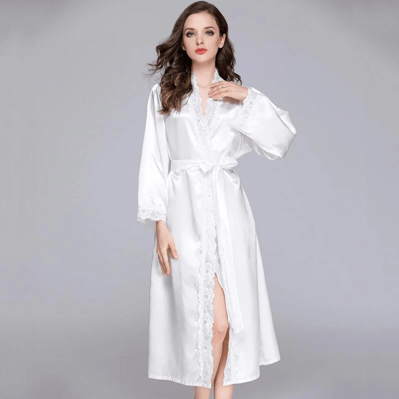 Peignoir Satin Femme Blanc – Image 2