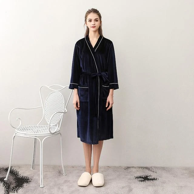 Peignoir Velours Bleu Marine