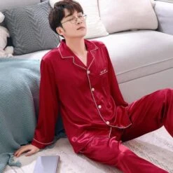 Pyjama Satin Homme Rouge