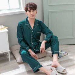 Pyjama Satin Homme Vert