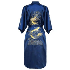 Peignoir Satin Japonais Bleu Nuit