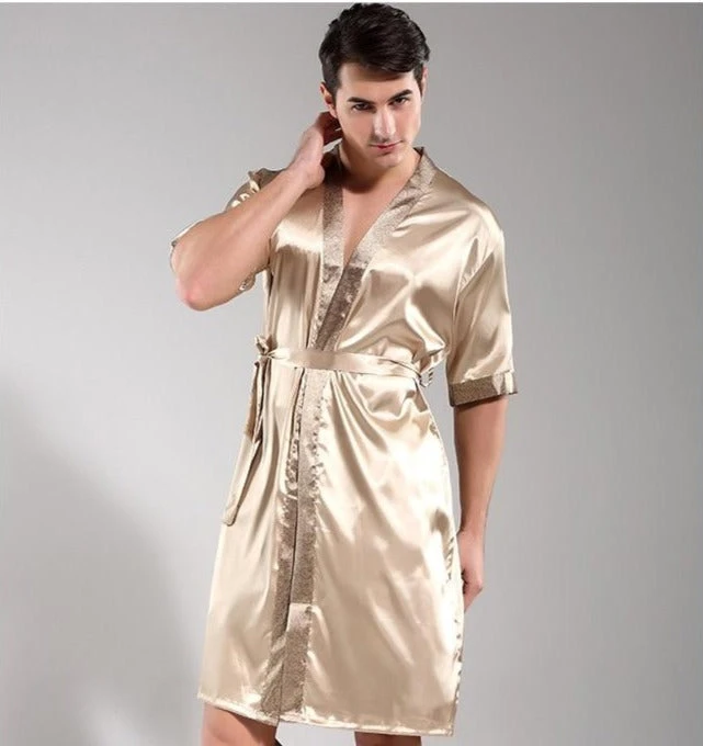 Peignoir Satin Homme Beige – Image 5