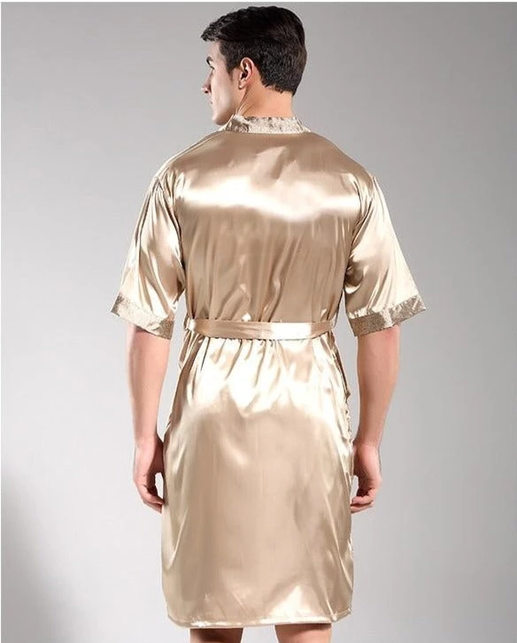 Peignoir Satin Homme Beige – Image 2