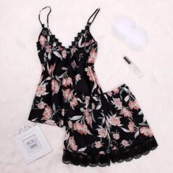 Le Pyjashort Satin Fleuri