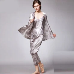 Pyjama Satin Gris Femme