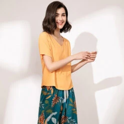 Pyjama Satin Fleur Jaune-Vert