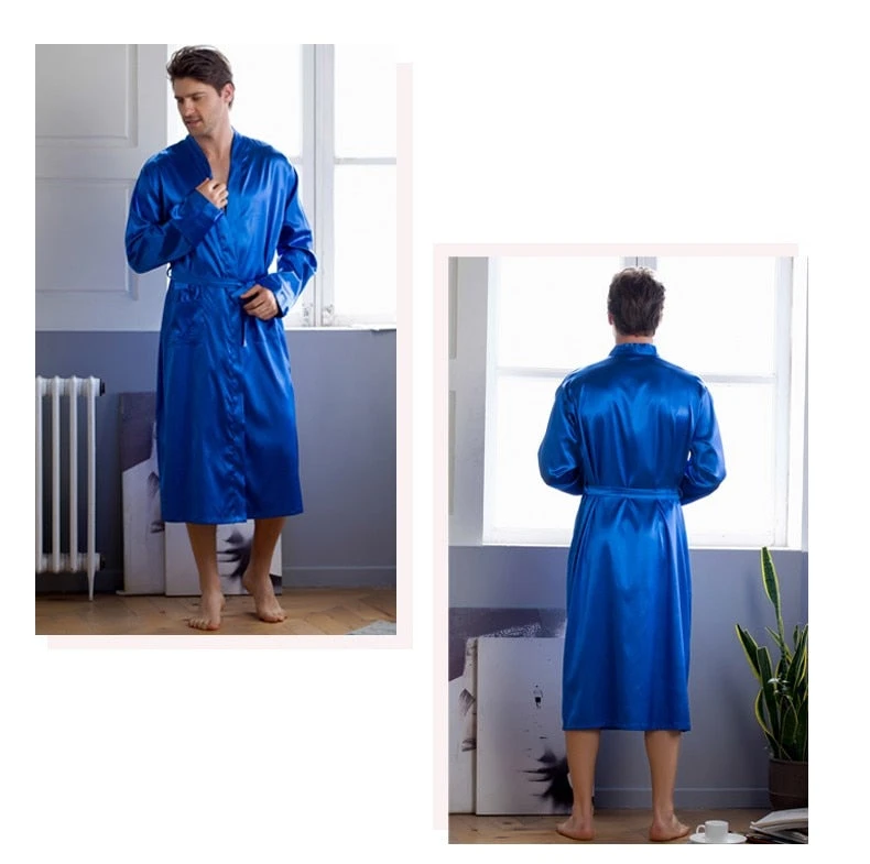 Peignoir Satin Homme Bleu électrique – Image 5