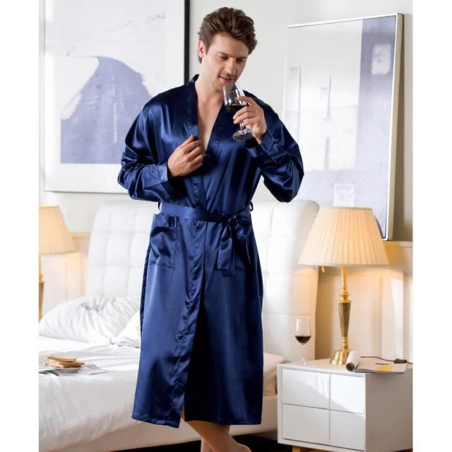 Peignoir Satin Homme Bleu Marine – Image 4