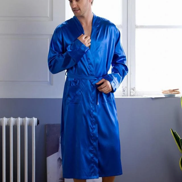 Peignoir Satin Homme Bleu électrique – Image 8