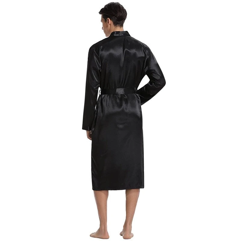 Peignoir Satin Homme Noir – Image 2