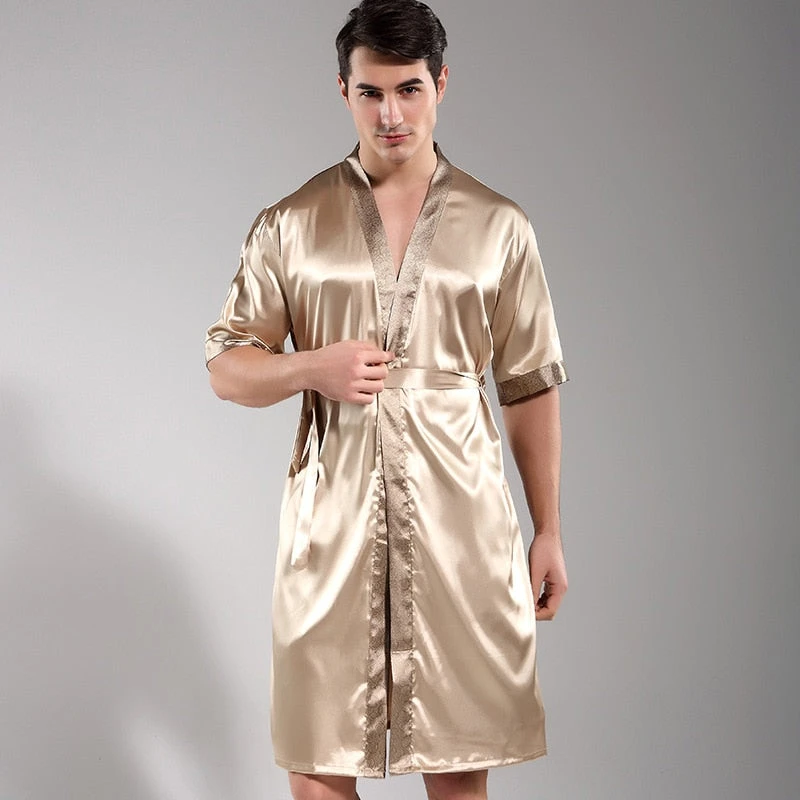 Peignoir Satin Homme Beige
