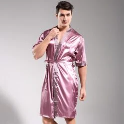 Peignoir Satin Homme Rose
