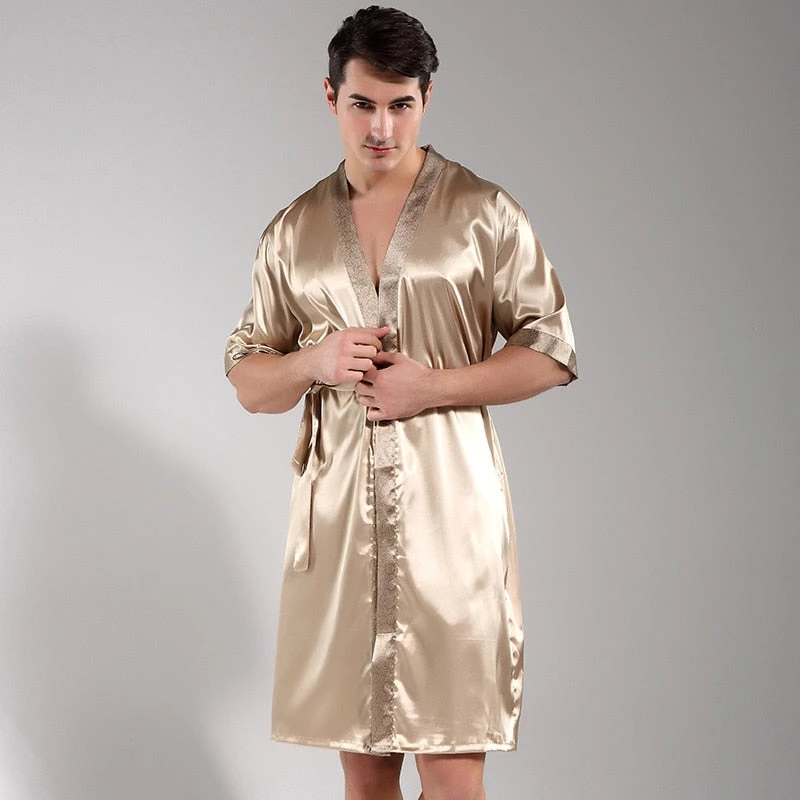 Peignoir Satin Homme Beige – Image 3